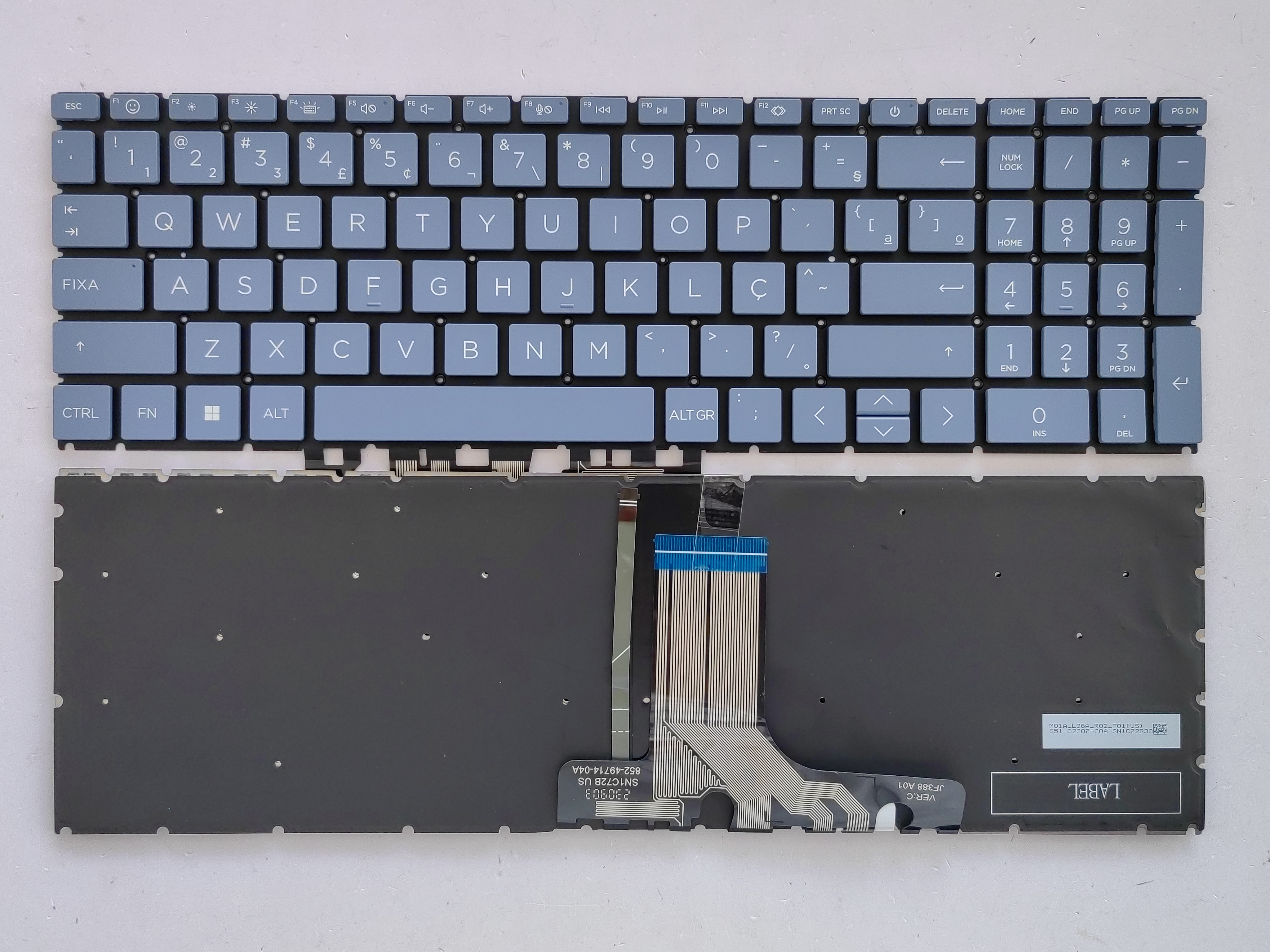 Picture of New Replacement Laptop Keyboard For HP 15-FC/15-FD small carriage return Blue Backlit BR Layout